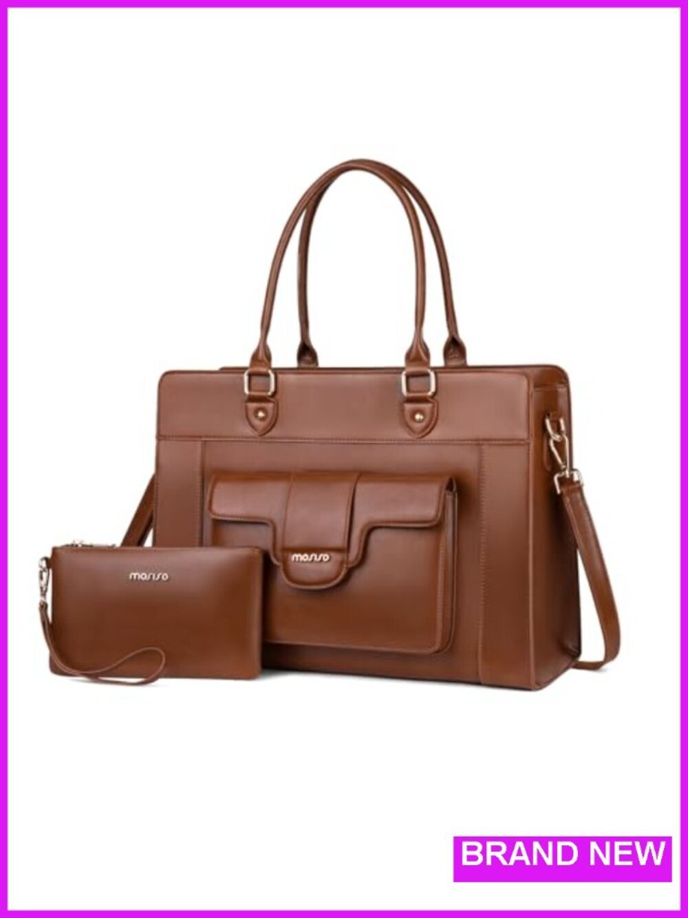 PU Leather Laptop Tote Bag for Women 15.6 inch Waterproof Shoulder Work Purse
